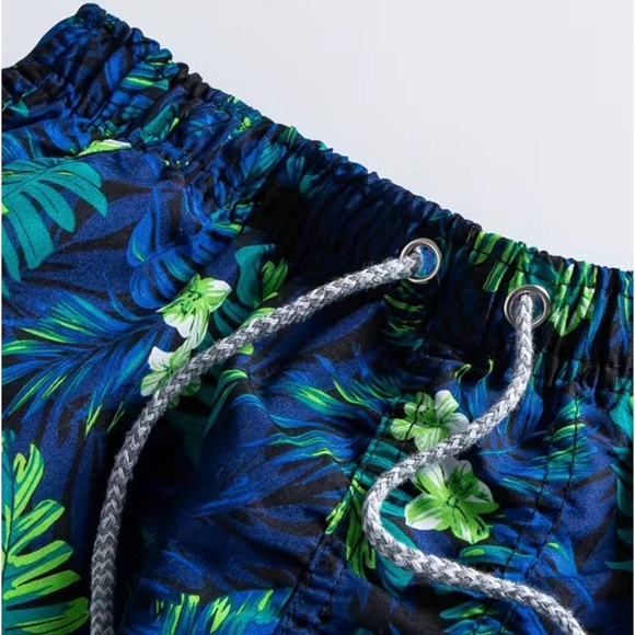 NEW Men’s Floral Quick Drying Casual Beach Swim Trunks (Blue Green Floral Print) - Picture 6 of 11